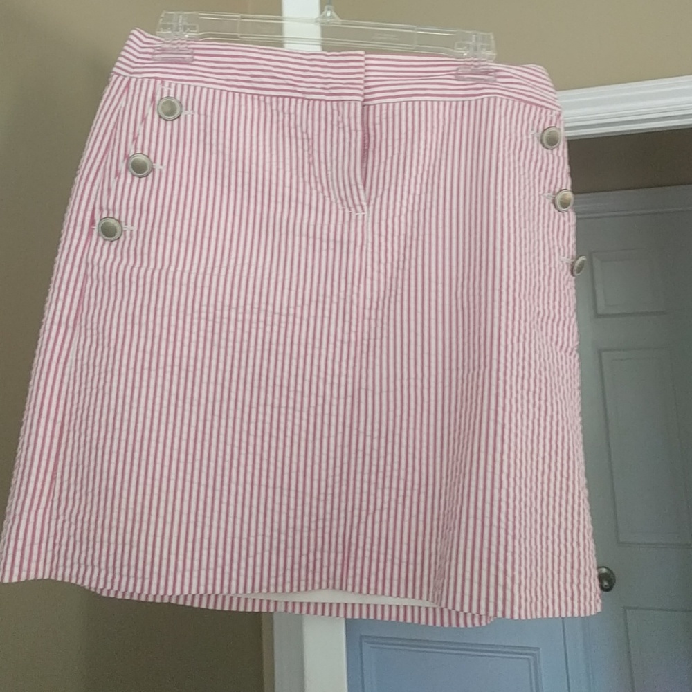 Pink and white striped sear sucker skirt